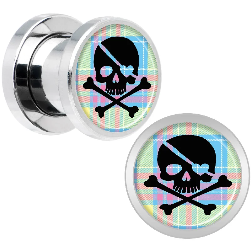 Women's Earrings – Elegant Designs for Every Personality--Pink Green Plaid Heart Skull Steel Screw Fit Plug Set 0 Gauge Women's Earrings – Elegant Designs for Every Personality--Pink Green Plaid Heart Skull Steel Screw Fit Plug Set 0 Gauge
