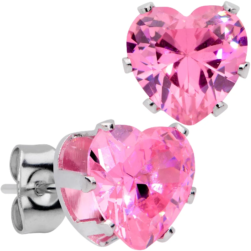 Women's Earrings – Elegant Designs for Every Personality--Pink Gem Valentine Heart Steel Post Stud Earrings Women's Earrings – Elegant Designs for Every Personality--Pink Gem Valentine Heart Steel Post Stud Earrings