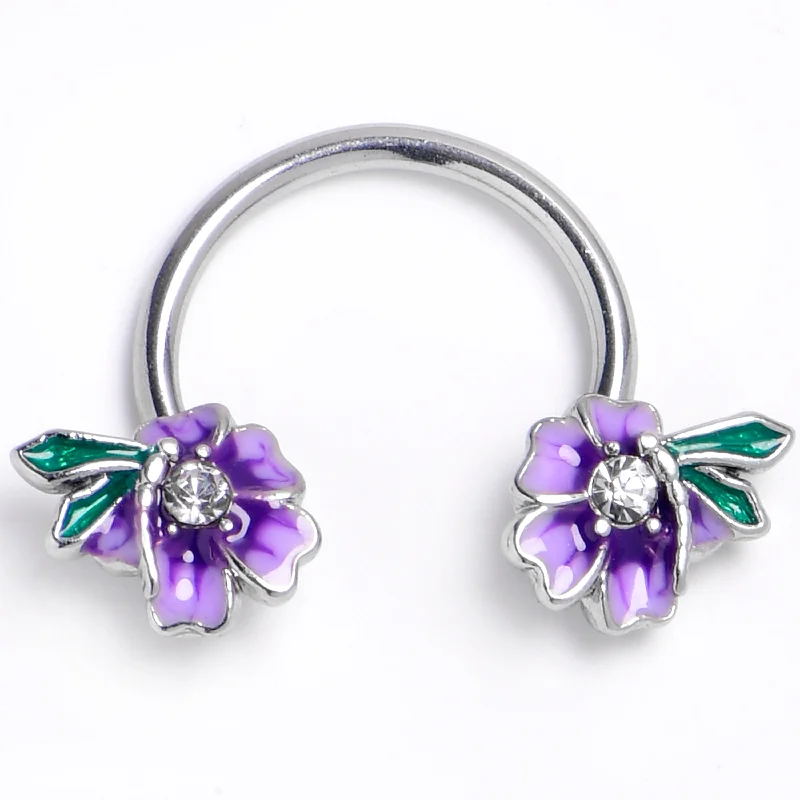 Women's Earrings – Elegant Designs for Every Personality--16 Gauge 3/8 Clear Gem Faerie Flower Purple Horseshoe Circular Barbell Women's Earrings – Elegant Designs for Every Personality--16 Gauge 3/8 Clear Gem Faerie Flower Purple Horseshoe Circular Barbell