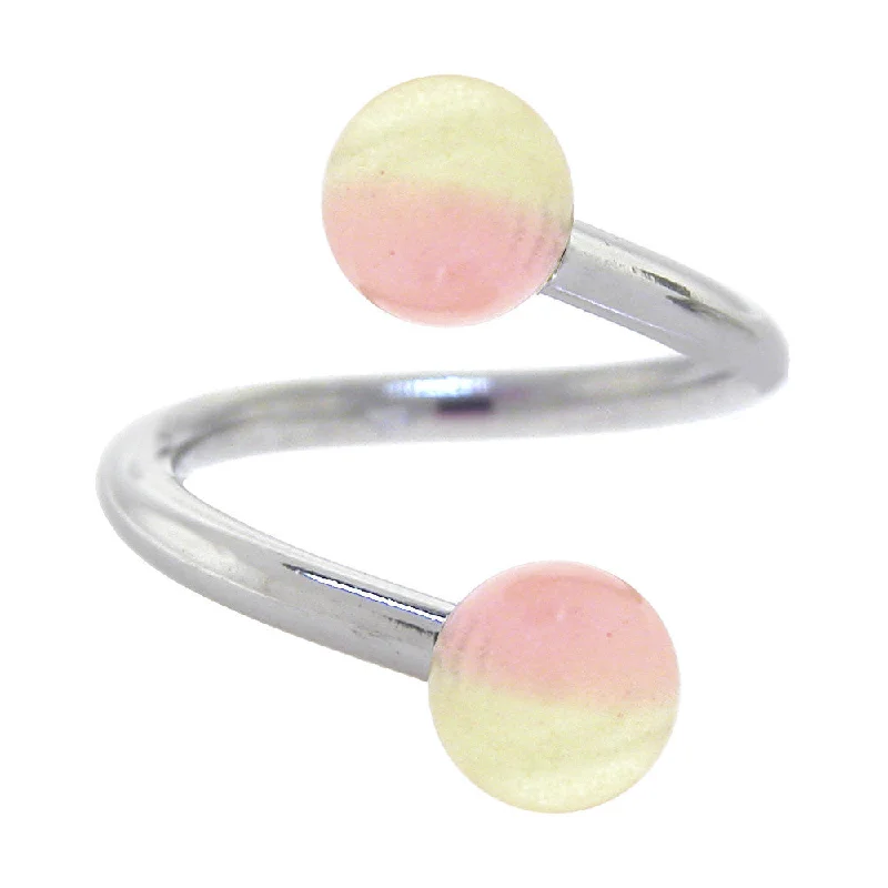 Trendy Belly Rings for Glamorous Looks -Two-tone Pale Yellow Pink GLOW Spiral Belly Button Ring Trendy Belly Rings for Glamorous Looks -Two-tone Pale Yellow Pink GLOW Spiral Belly Button Ring