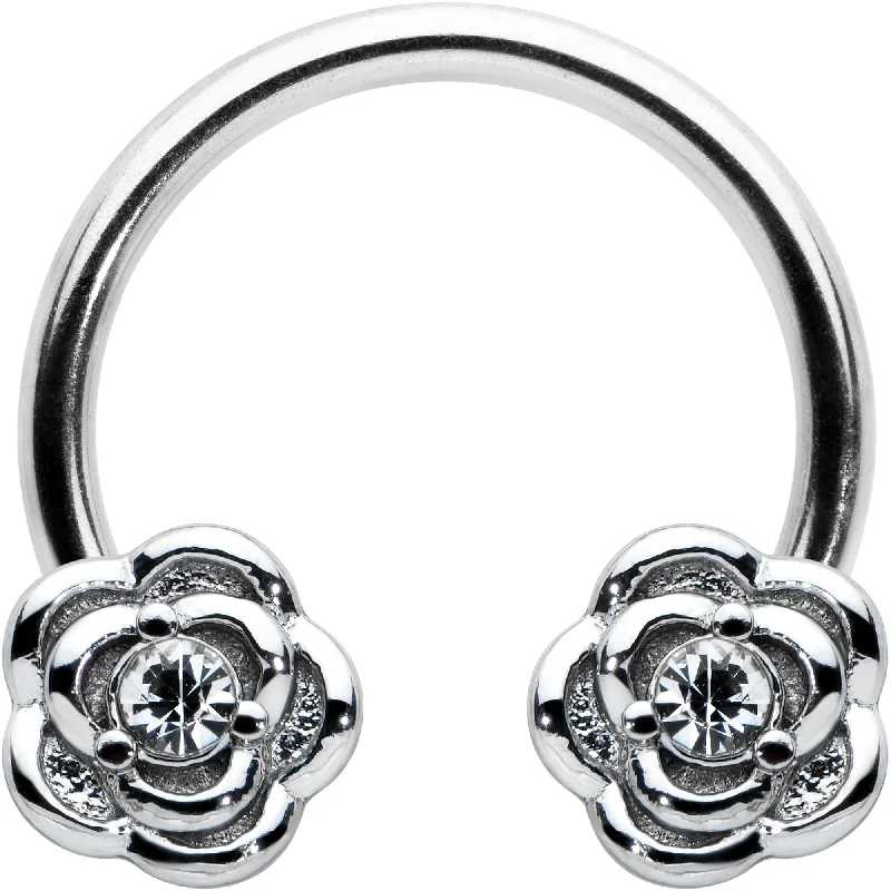Stylish Lip Rings for Bold Women16 Gauge 3/8 Textured Blooming Flowers Horseshoe Circular Barbell