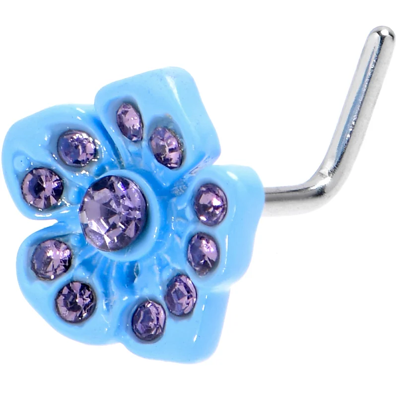 Nose Rings for Everyday Charm -20 Gauge 7mm Purple Gem Flower Blue Bloom L Shape Nose Ring Nose Rings for Everyday Charm -20 Gauge 7mm Purple Gem Flower Blue Bloom L Shape Nose Ring