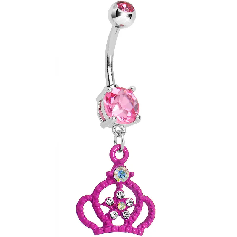 Designer Belly Rings for Exclusive Fashion -Pink Gem Princess Crown Belly Button Ring Designer Belly Rings for Exclusive Fashion -Pink Gem Princess Crown Belly Button Ring