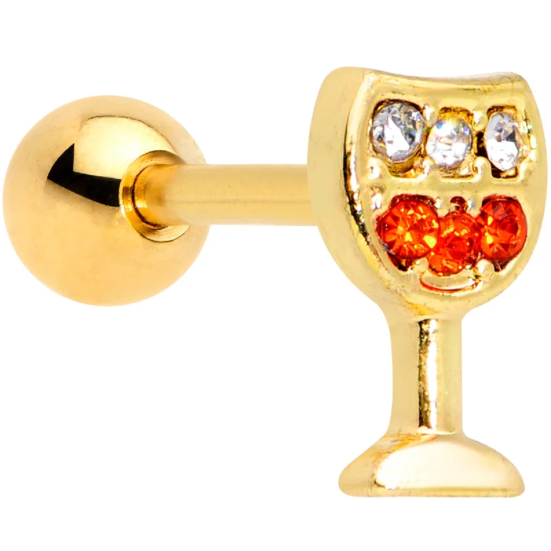 Women's Earrings – Elegant Designs for Every Personality--16 Gauge 1/4 Red Gem Gold Tone Holiday Wine Glass Cartilage Tragus