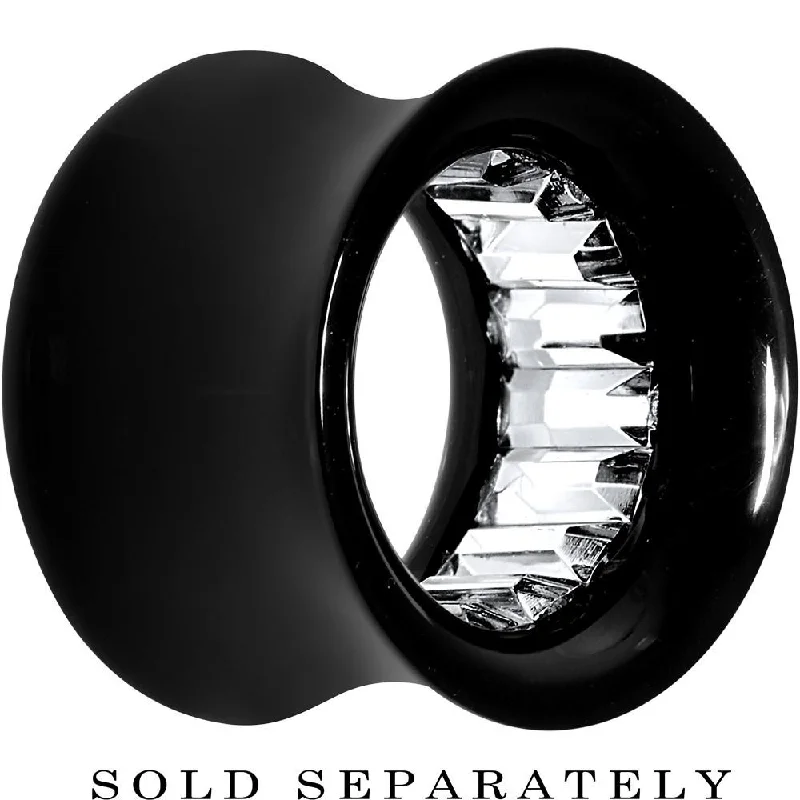 Women's Earrings – Elegant Designs for Every Personality--Black Acrylic Clear Gem Inlay Saddle Tunnel Plug 0 Gauge to 1 Inch