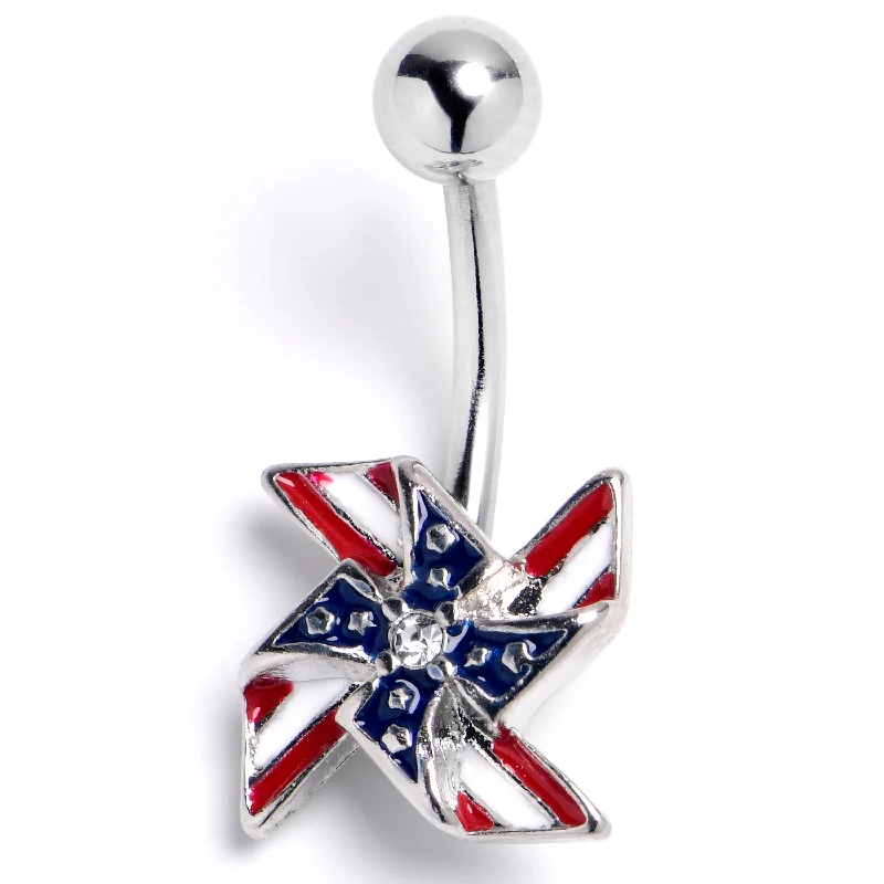 Trendy Belly Rings for Elegant Style -Clear Gem Festive Patriotic Pinwheel Belly Ring Trendy Belly Rings for Elegant Style -Clear Gem Festive Patriotic Pinwheel Belly Ring