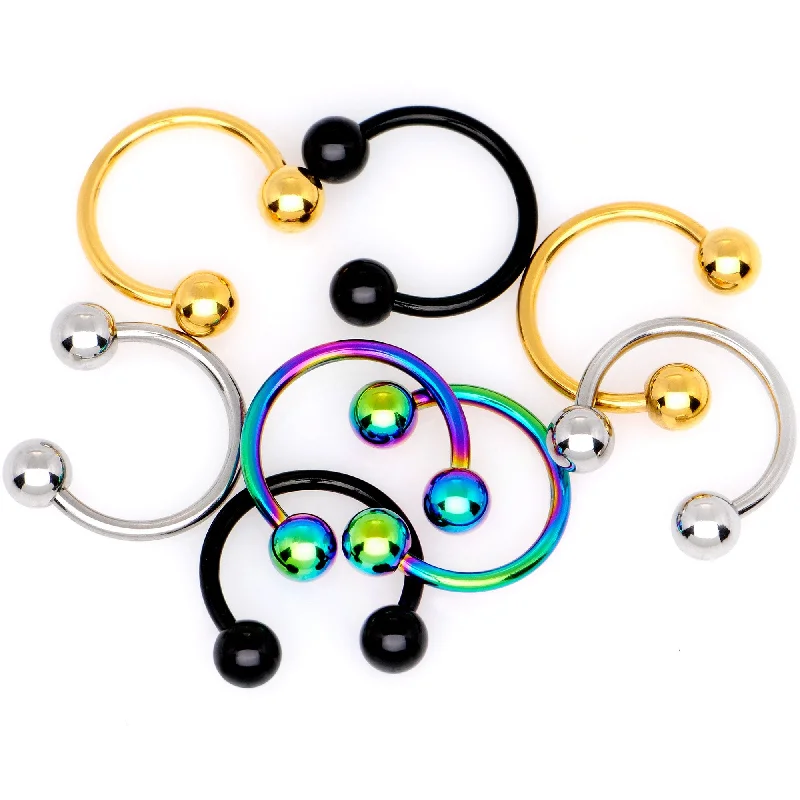 Custom Lip Rings for Personal Fashion16 Gauge 3/8 Rainbow Black Gold Tone PVD Pack Set of 8 Horseshoe Barbells