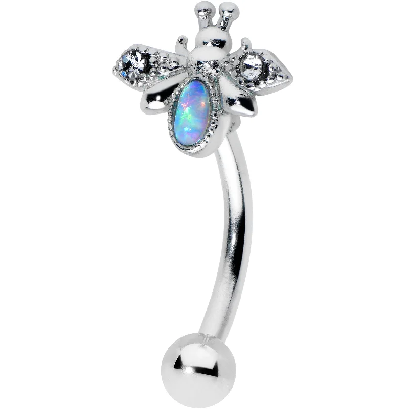 Women's Earrings – Elegant Designs for Every Personality--16 Gauge 5/16 White Synthetic Opal Insect Curved Eyebrow Ring