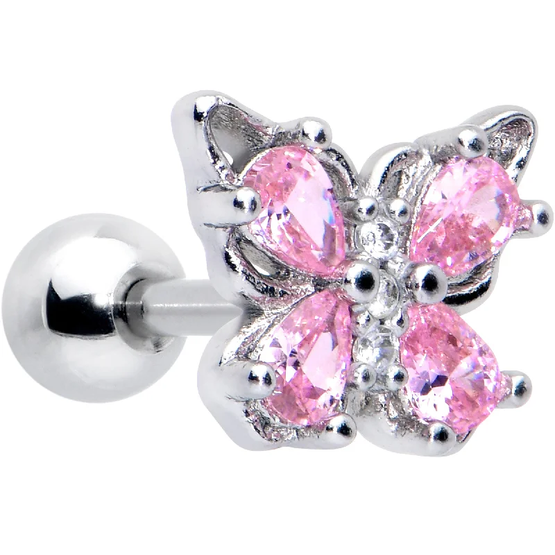 Women's Earrings – Elegant Designs for Every Personality--16 Gauge 1/4 Pink Gem Butterfly Glory Cartilage Tragus Earring Women's Earrings – Elegant Designs for Every Personality--16 Gauge 1/4 Pink Gem Butterfly Glory Cartilage Tragus Earring