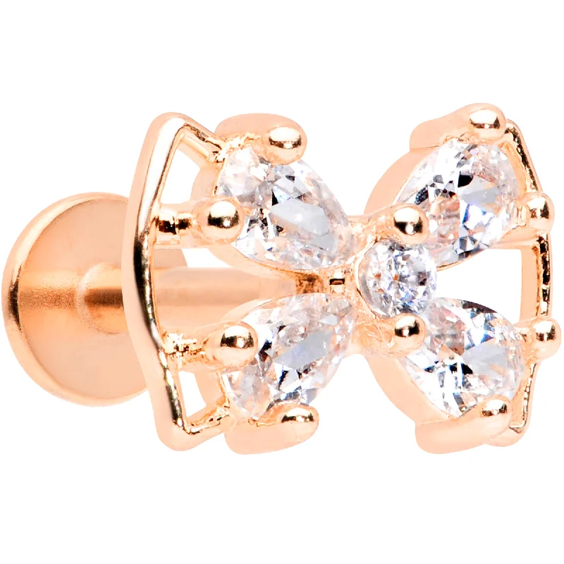 Comfortable Lip Rings for Timeless Style16 Gauge 5/16 Clear CZ Gem Rose Gold Tone Beauty Bow Labret Tragus