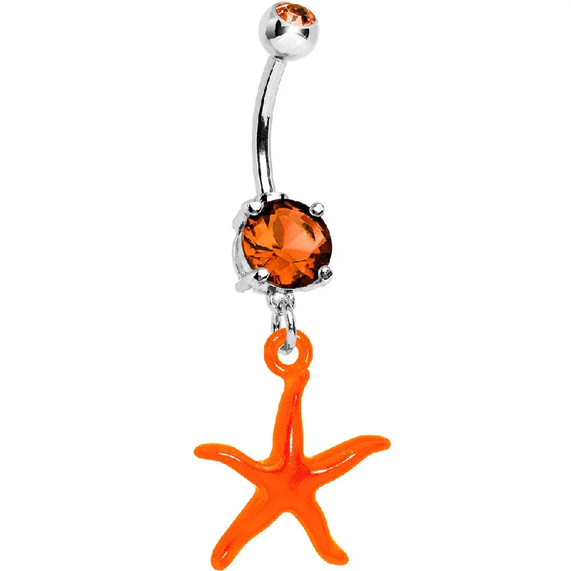 Comfortable Belly Rings for Modern Fashion -Orange Gem Neon Super Starfish Dangle Belly Ring Comfortable Belly Rings for Modern Fashion -Orange Gem Neon Super Starfish Dangle Belly Ring