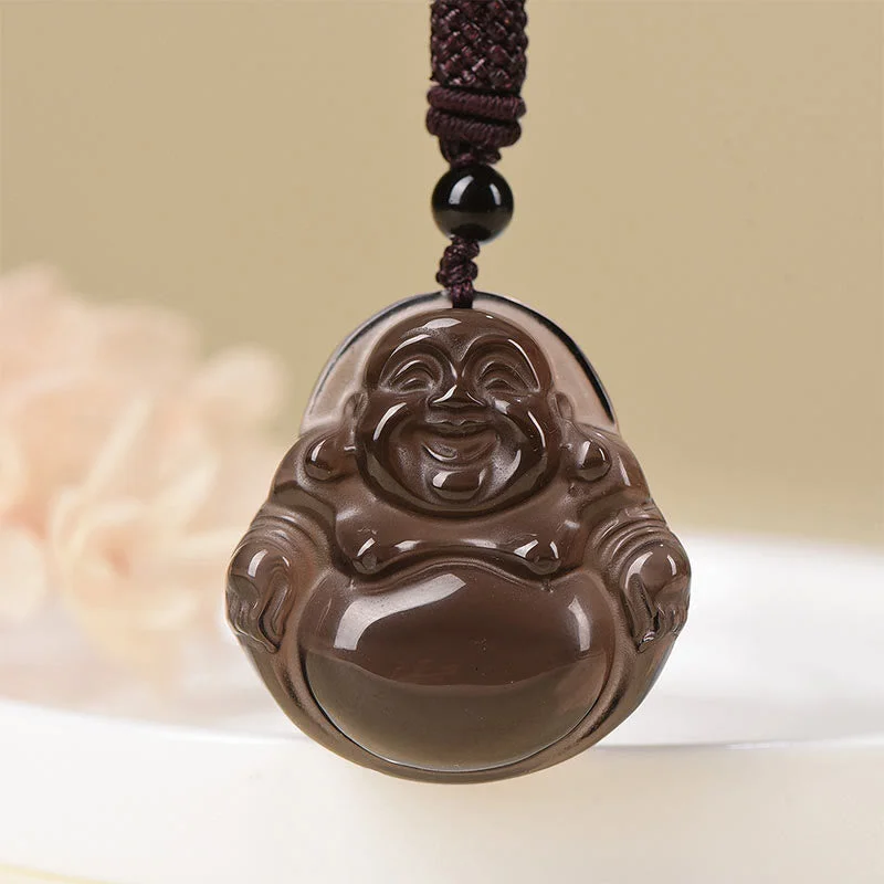 Shop Classic Women's Necklaces & Pendants with a Modern Twist-Buddha Stones Natural Black Obsidian Ice Obsidian Laughing Buddha Purification Necklace Pendant Shop Classic Women's Necklaces & Pendants with a Modern Twist-Buddha Stones Natural Black Obsidian Ice Obsidian Laughing Buddha Purification Necklace Pendant