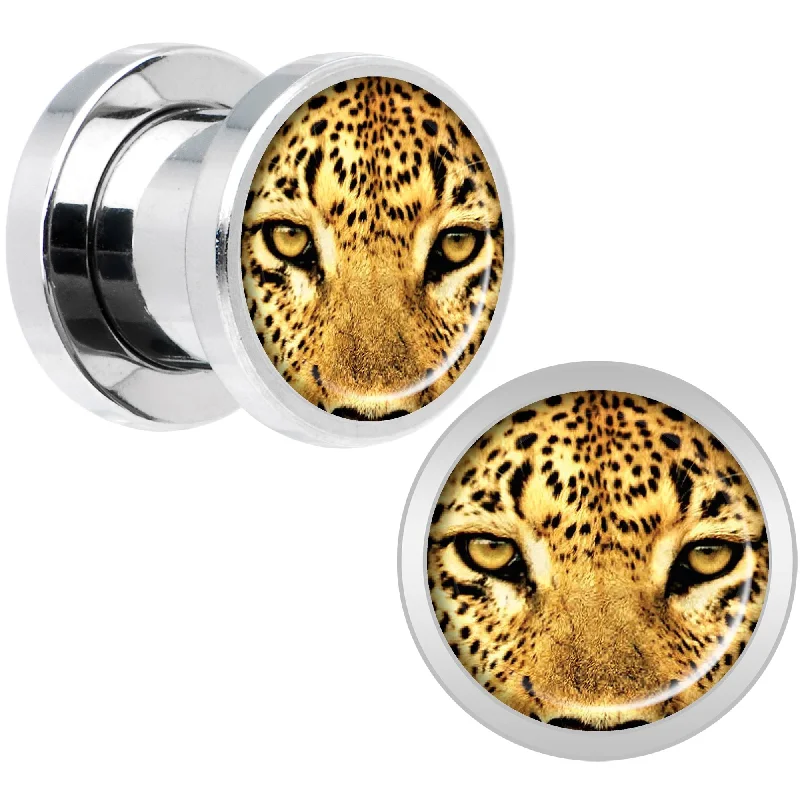 Women's Earrings – Elegant Designs for Every Personality--Full Color Leopard Eyes Steel Screw Fit Plug Set 0 Gauge