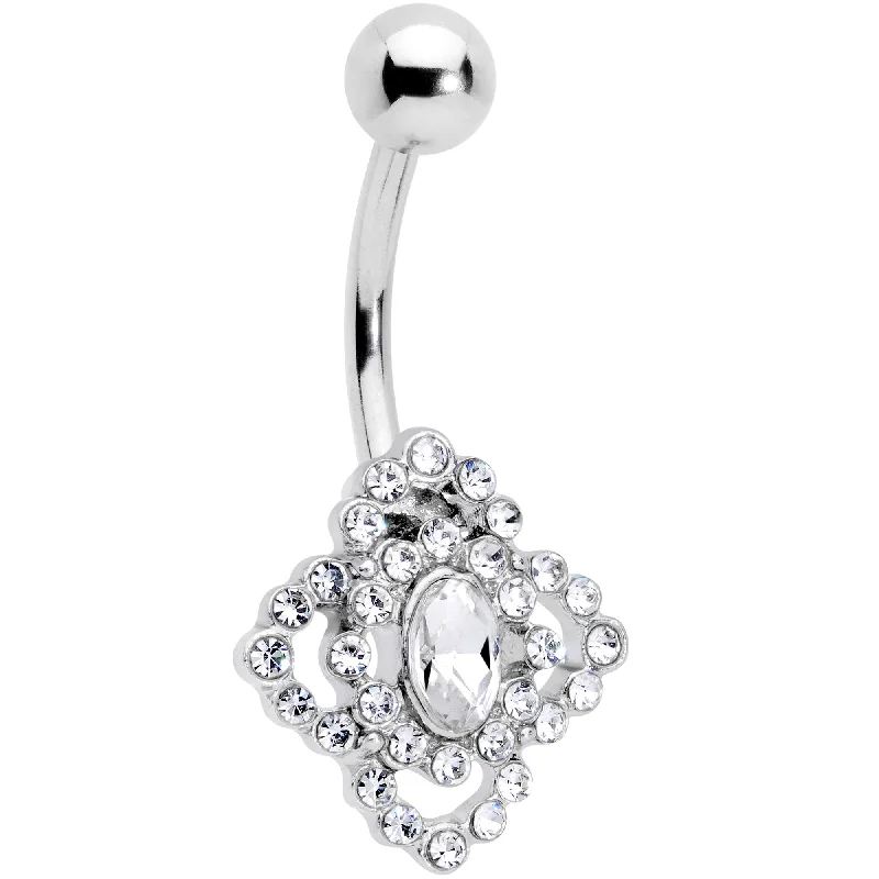 Belly Rings with Shiny Finishes for Unique Look -Clear Gem Retro Rosette Belly Ring