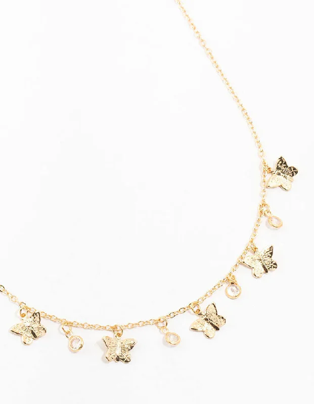 Shop Classic Women's Necklaces & Pendants with a Modern Twist-Gold Diamante Butterfly Droplet Necklace Shop Classic Women's Necklaces & Pendants with a Modern Twist-Gold Diamante Butterfly Droplet Necklace
