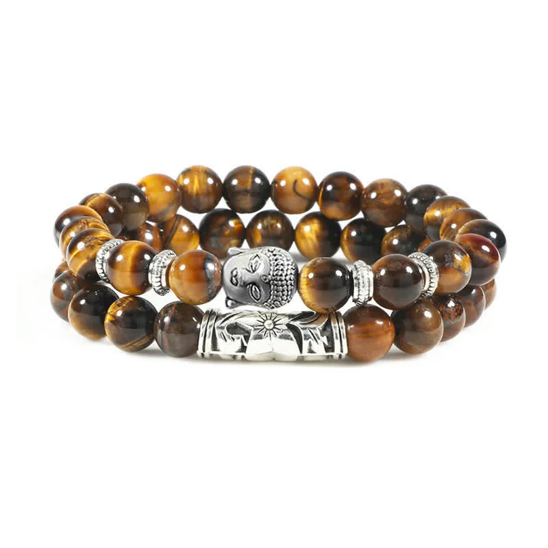 Adjustable Beaded Bracelets for Men-Buddha Stones 2Pcs Natural Crystal Agate Buddha Protection Bracelet Adjustable Beaded Bracelets for Men-Buddha Stones 2Pcs Natural Crystal Agate Buddha Protection Bracelet