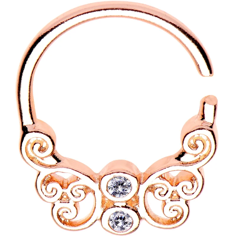 Women's Earrings – Elegant Designs for Every Personality--16 Gauge Clear CZ Rose Gold Plated Butterfly Swirl Circular Ring