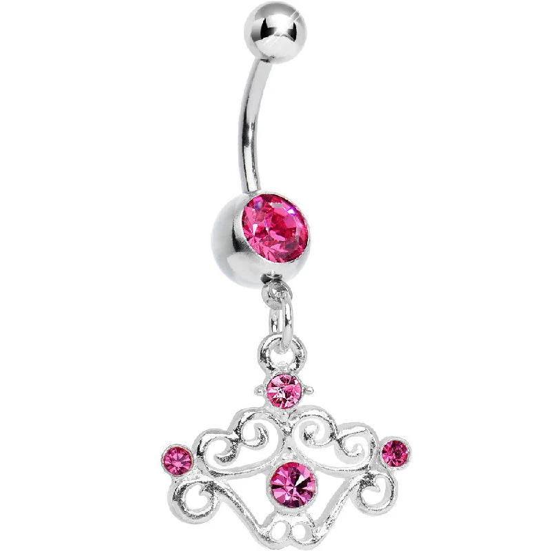 Belly Rings with Silver and Gold Detailing -Pink Gem Fancy Swirled Cupcake Dangle Belly Ring Belly Rings with Silver and Gold Detailing -Pink Gem Fancy Swirled Cupcake Dangle Belly Ring