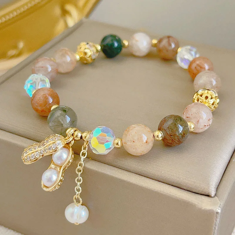 Stylish Cuff Bracelets for Men-Buddha Stones Sun Stone Colorful Rutilated Quartz Wealth Peanut Charm Bracelet Stylish Cuff Bracelets for Men-Buddha Stones Sun Stone Colorful Rutilated Quartz Wealth Peanut Charm Bracelet