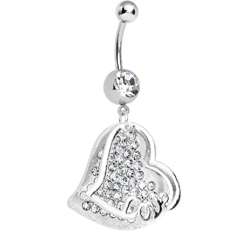 Belly Rings with Colorful Accents for Bold Style -Clear Gem Paved Love Heart Dangle Belly Ring Belly Rings with Colorful Accents for Bold Style -Clear Gem Paved Love Heart Dangle Belly Ring