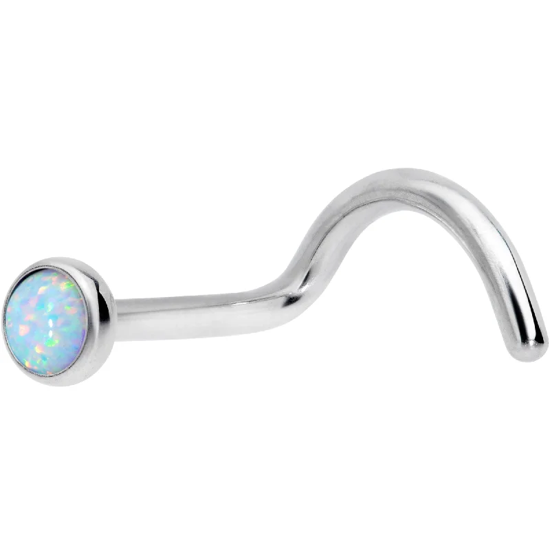 Elegant Silver Nose Rings -18 Gauge 7mm White 3mm Synthetic Opal Titanium Left Nose Ring Screw Elegant Silver Nose Rings -18 Gauge 7mm White 3mm Synthetic Opal Titanium Left Nose Ring Screw