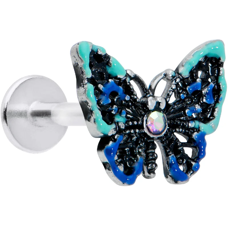 Women's Earrings – Elegant Designs for Every Personality--16 Gauge 5/16 Aurora Gem Colorful Glam Butterfly Labret Monroe Tragus
