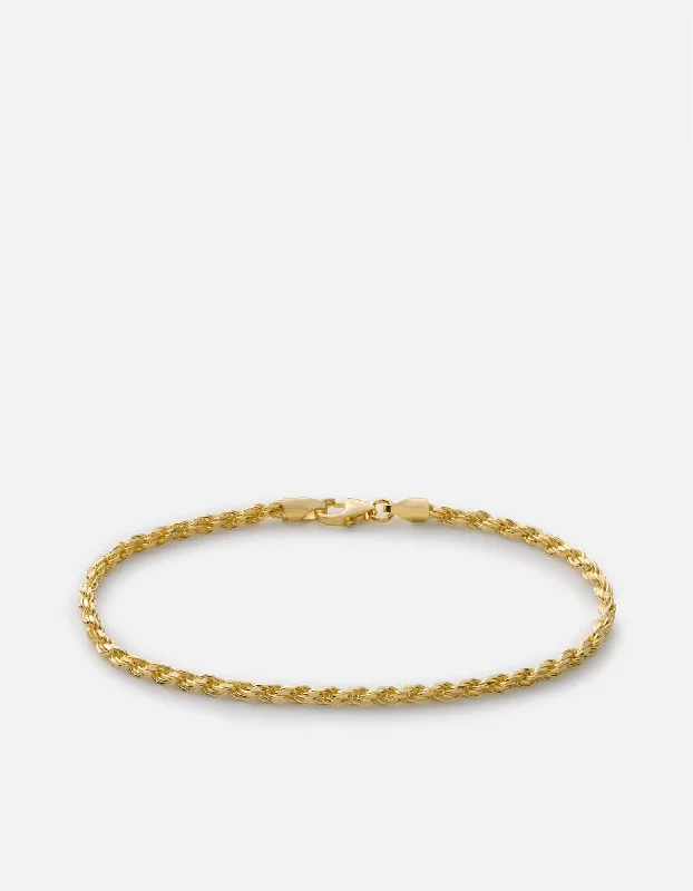 Leather Wrap Bracelets for Men-2.4mm Rope Chain Bracelet, Gold Vermeil