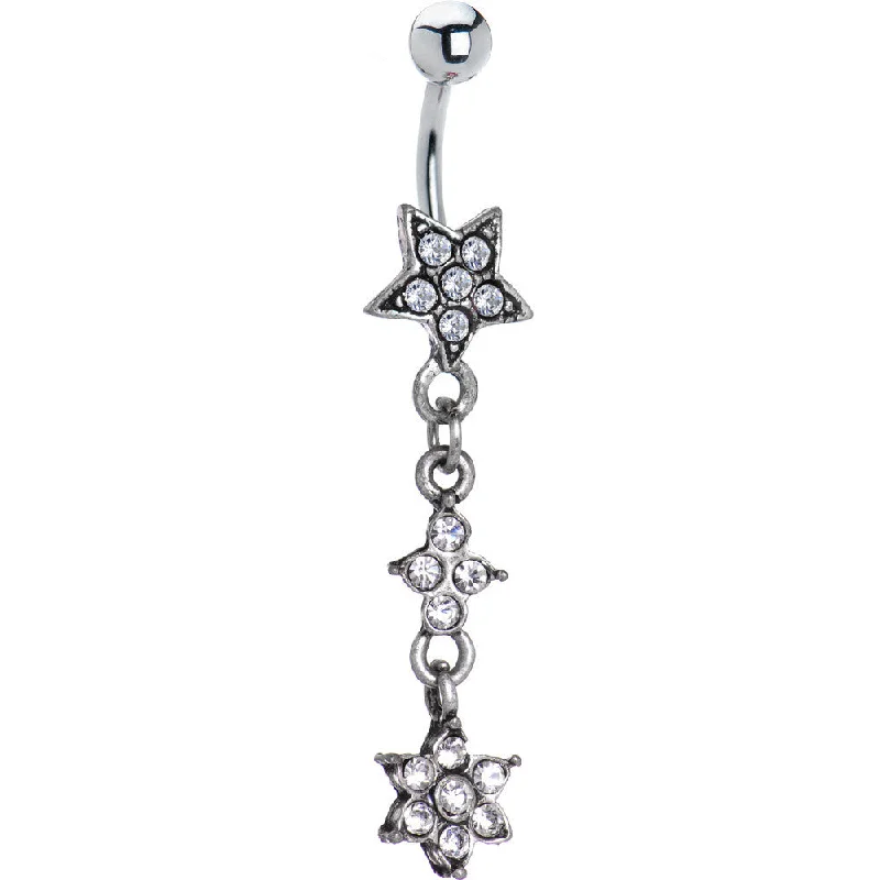 Comfortable Belly Rings for Long Wear -Antique Silver Crystalline Gem Flourishing Star Dangle Belly Ring Comfortable Belly Rings for Long Wear -Antique Silver Crystalline Gem Flourishing Star Dangle Belly Ring