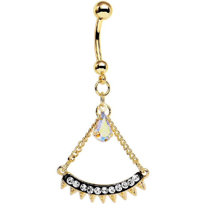 Designer Belly Rings with Elegant Style -Clear Aurora Gem Gold Anodized Euclidian Arc Dangle Belly Ring Designer Belly Rings with Elegant Style -Clear Aurora Gem Gold Anodized Euclidian Arc Dangle Belly Ring