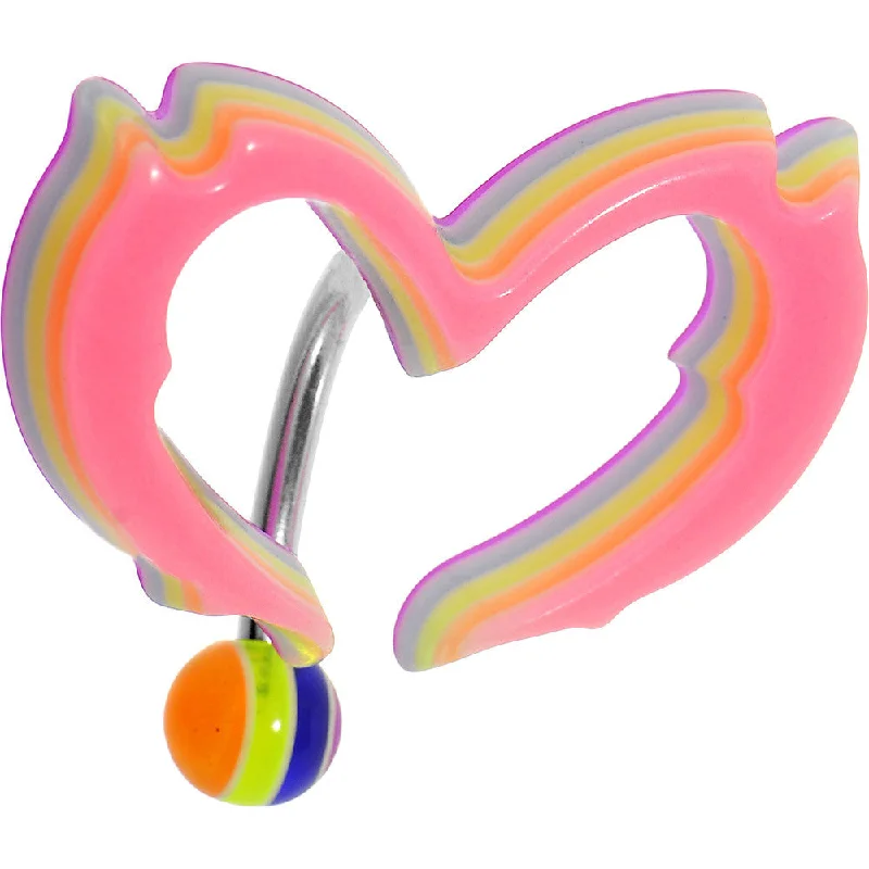 Belly Rings with Creative Details -Light Pink Acrylic Multi Layered Tribal Heart Top Mount Belly Ring