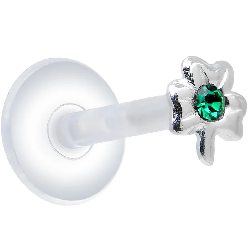 Women's Earrings – Elegant Designs for Every Personality--925 Silver Clear Green Cubic Zirconia Shamrock Push-In Labret Monroe