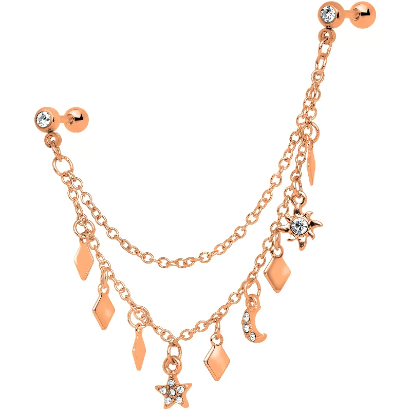 Women's Earrings – Elegant Designs for Every Personality--16 Gauge 1/4 Rose Gold Tone Moon Sun Dangle Cartilage Chain Earring Women's Earrings – Elegant Designs for Every Personality--16 Gauge 1/4 Rose Gold Tone Moon Sun Dangle Cartilage Chain Earring