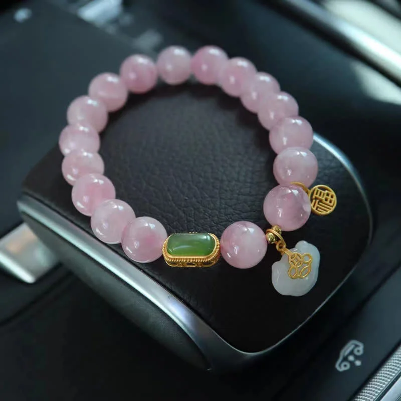 Sparkling Diamond Bangles for Women-Buddha Stones 925 Sterling Silver Natural Madagascar Rose Quartz Hetian Jade Wish Lock Peace Bracelet Sparkling Diamond Bangles for Women-Buddha Stones 925 Sterling Silver Natural Madagascar Rose Quartz Hetian Jade Wish Lock Peace Bracelet