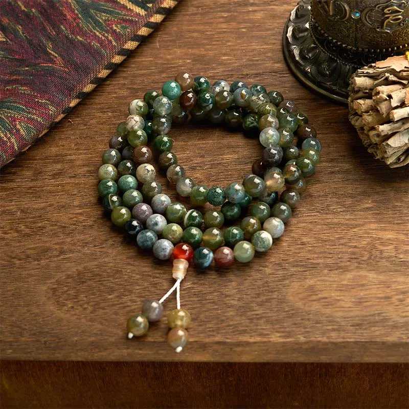 Men's Bracelets with Engraved Designs for Special Gifts-Buddha Stones 108 Mala Beads Natural Stone Moss Agate Multi-turn Healing Bracelet Men's Bracelets with Engraved Designs for Special Gifts-Buddha Stones 108 Mala Beads Natural Stone Moss Agate Multi-turn Healing Bracelet