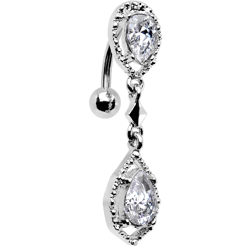 Comfortable Belly Rings for Casual Looks -Clear Gem Twin Top Mount Dangle Belly Ring Comfortable Belly Rings for Casual Looks -Clear Gem Twin Top Mount Dangle Belly Ring