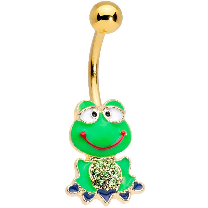 Comfortable Belly Rings for Everyday Style -Green Gem Gold Tone Green Goofy Frog Belly Ring Comfortable Belly Rings for Everyday Style -Green Gem Gold Tone Green Goofy Frog Belly Ring