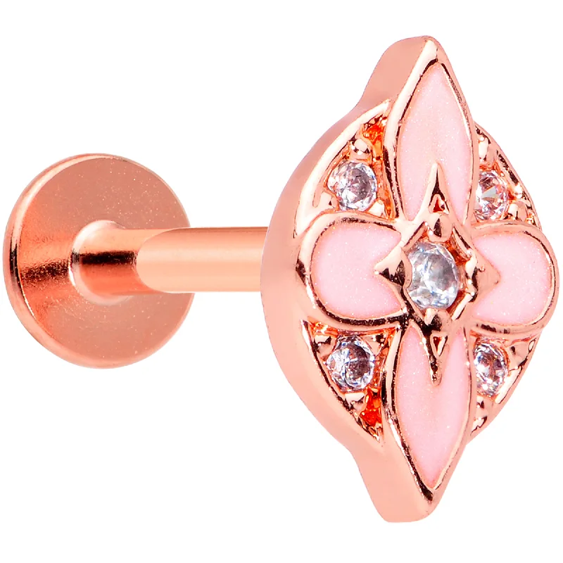 Simple Lip Rings for Everyday Glam16 Gauge 5/16 Clear Gem Rose Gold Tone Pink Cross Labret Monroe Tragus