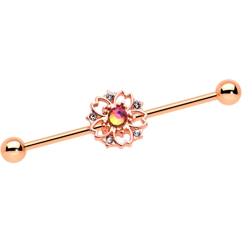 Women's Earrings – Elegant Designs for Every Personality--14 Gauge Dark Aurora Gem Rose Gold Tone Flower Industrial Barbell 38mm Women's Earrings – Elegant Designs for Every Personality--14 Gauge Dark Aurora Gem Rose Gold Tone Flower Industrial Barbell 38mm