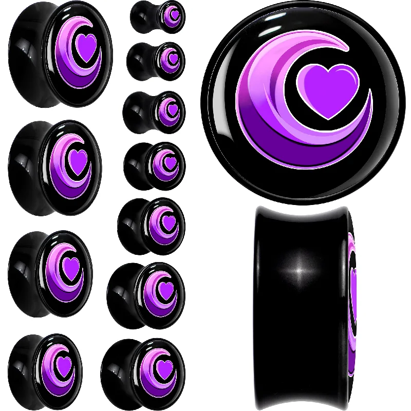 Women's Earrings – Elegant Designs for Every Personality--0 Gauge Crescent Moon Heart Black Acrylic Saddle Plug Set