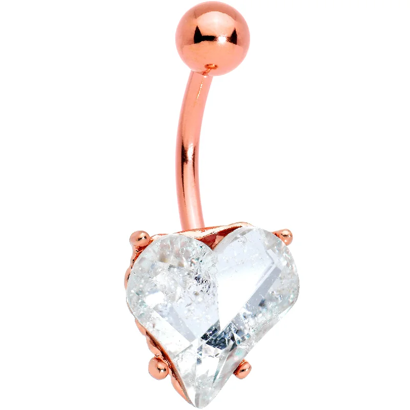 Trendy Belly Rings for Bold Style -Clear Gem Rose Gold Tone Big Heart Valentines Belly Ring Trendy Belly Rings for Bold Style -Clear Gem Rose Gold Tone Big Heart Valentines Belly Ring