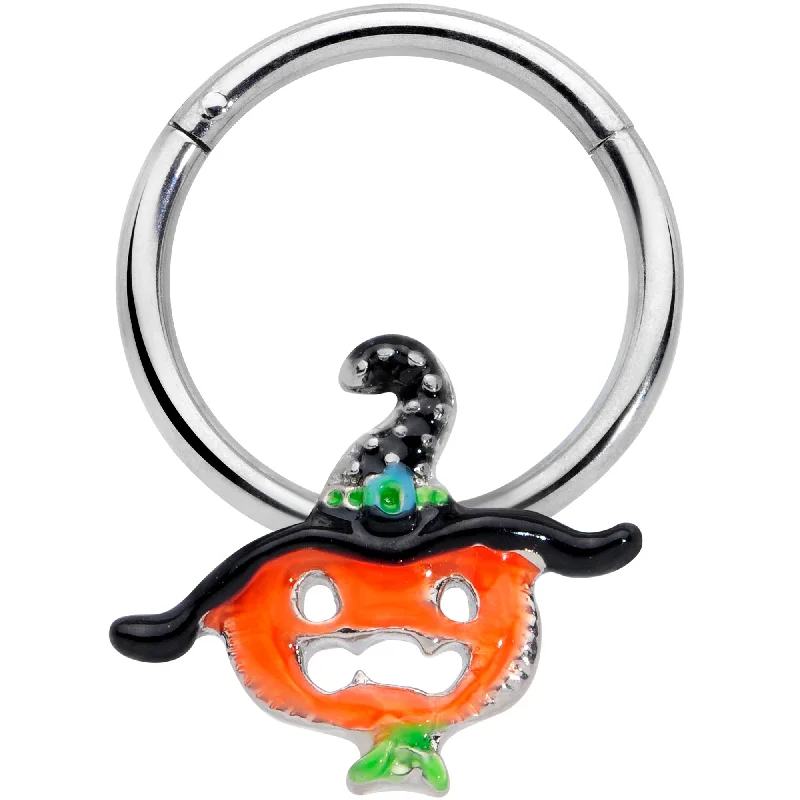 Nose Rings for Bold Fashion Statement -16 Gauge 3/8 Pumpkin Witch Halloween Hinged Segment Ring Nose Rings for Bold Fashion Statement -16 Gauge 3/8 Pumpkin Witch Halloween Hinged Segment Ring