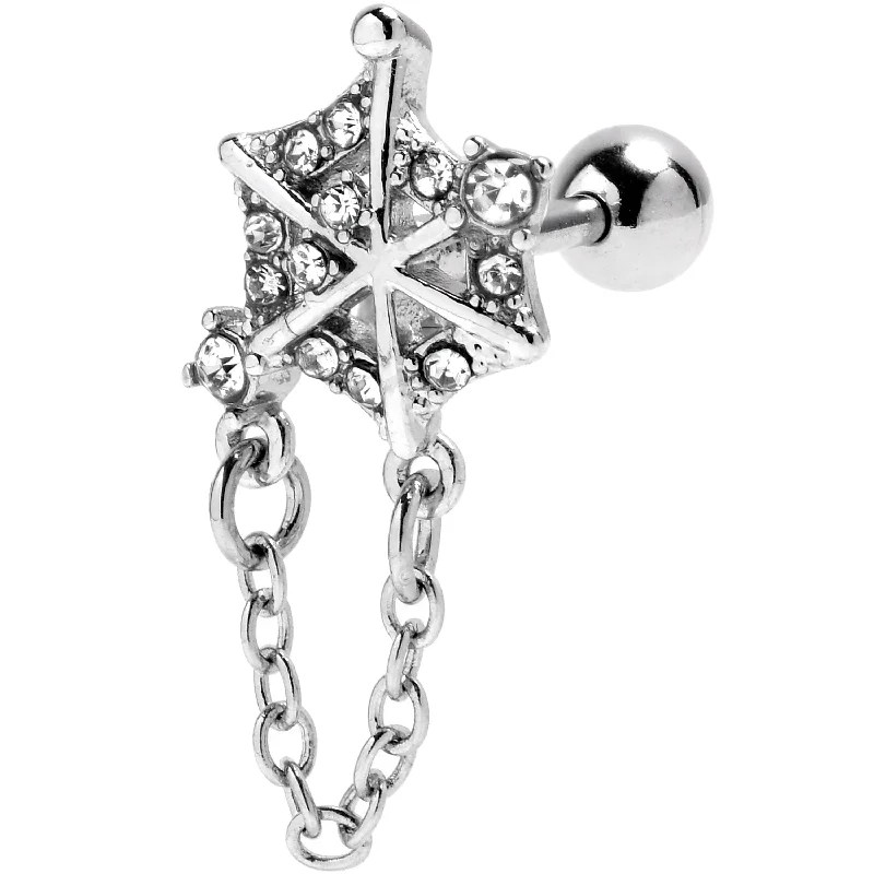 Women's Earrings – Elegant Designs for Every Personality--16 Gauge 1/4 Clear Gem Spiderweb Chain Dangle Cartilage Tragus Earring