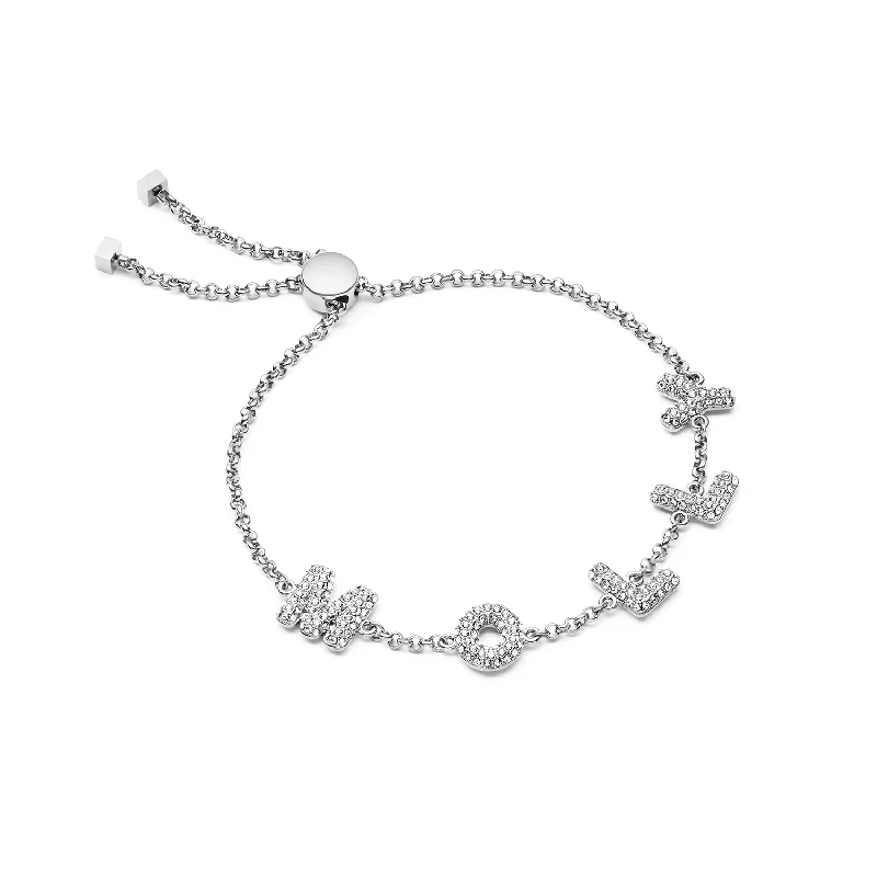 Crystal-Embellished Bangles for Women-Spotlight Pavé Bubble Name Bracelet (Silver)