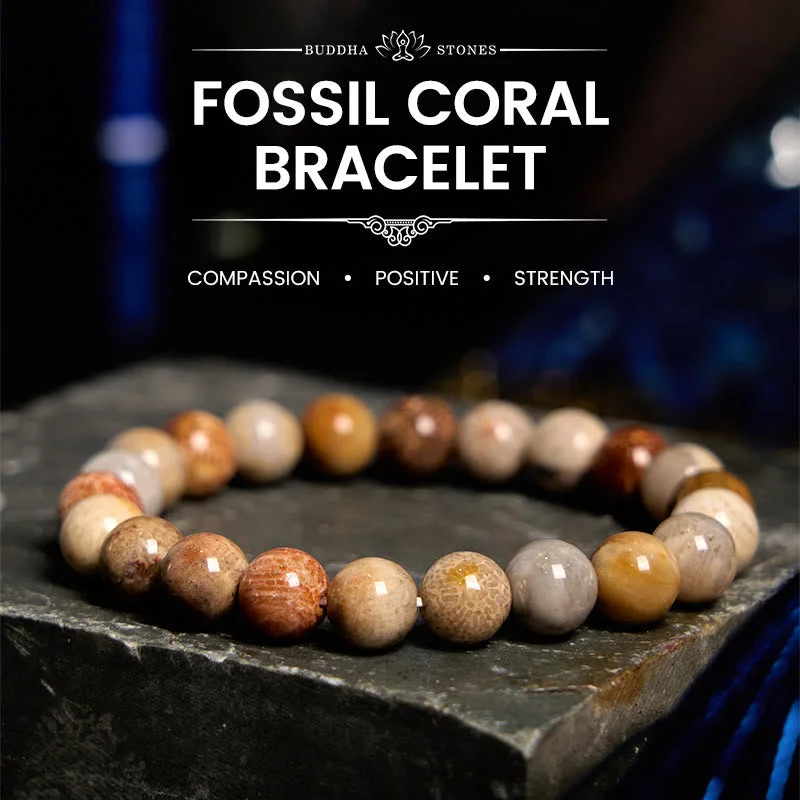 Modern Bracelets for Men-Buddha Stones Fossil Coral Compassion Bracelet