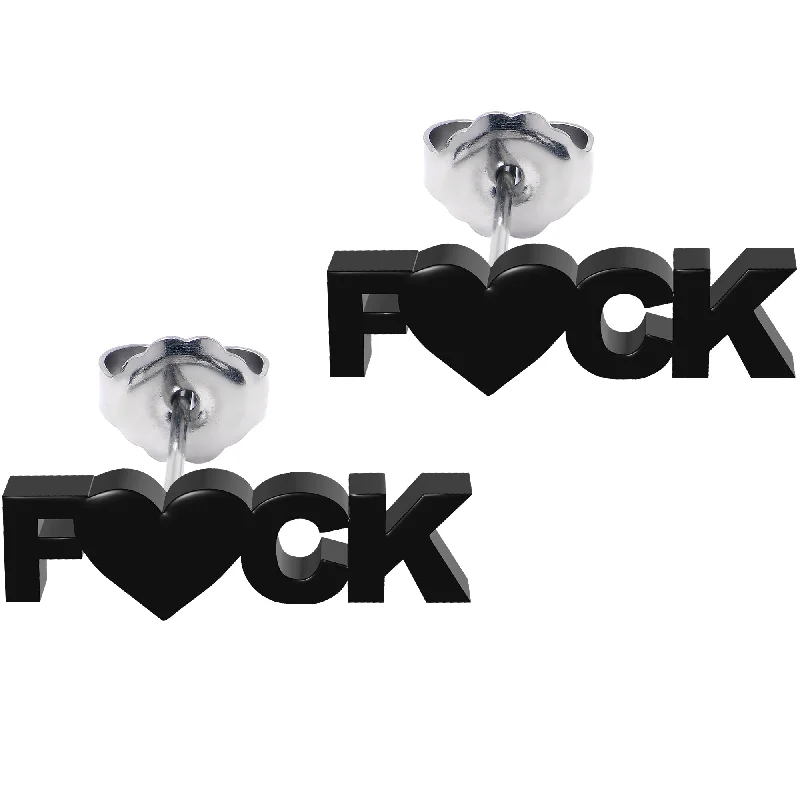 Women's Earrings – Elegant Designs for Every Personality--Black Acrylic Stainless Steel F*ck Heart Stud Earrings Women's Earrings – Elegant Designs for Every Personality--Black Acrylic Stainless Steel F*ck Heart Stud Earrings