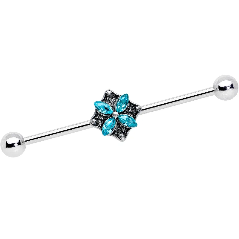 Women's Earrings – Elegant Designs for Every Personality--14 Gauge Blue Gem Rhombus Flower Industrial Barbell 38mm Women's Earrings – Elegant Designs for Every Personality--14 Gauge Blue Gem Rhombus Flower Industrial Barbell 38mm