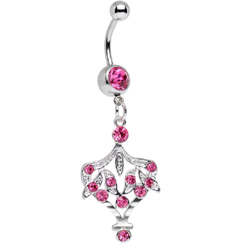 Belly Rings with Silver and Gold Detailing -Pink Grecian Gem Vase Full of Bling Dangle Belly Ring Belly Rings with Silver and Gold Detailing -Pink Grecian Gem Vase Full of Bling Dangle Belly Ring