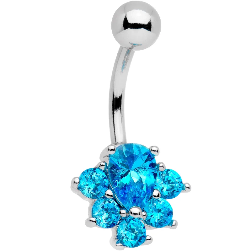 Unique Belly Rings with Artistic Shapes -Aqua Gem Bursting With Brilliance Belly Ring Unique Belly Rings with Artistic Shapes -Aqua Gem Bursting With Brilliance Belly Ring