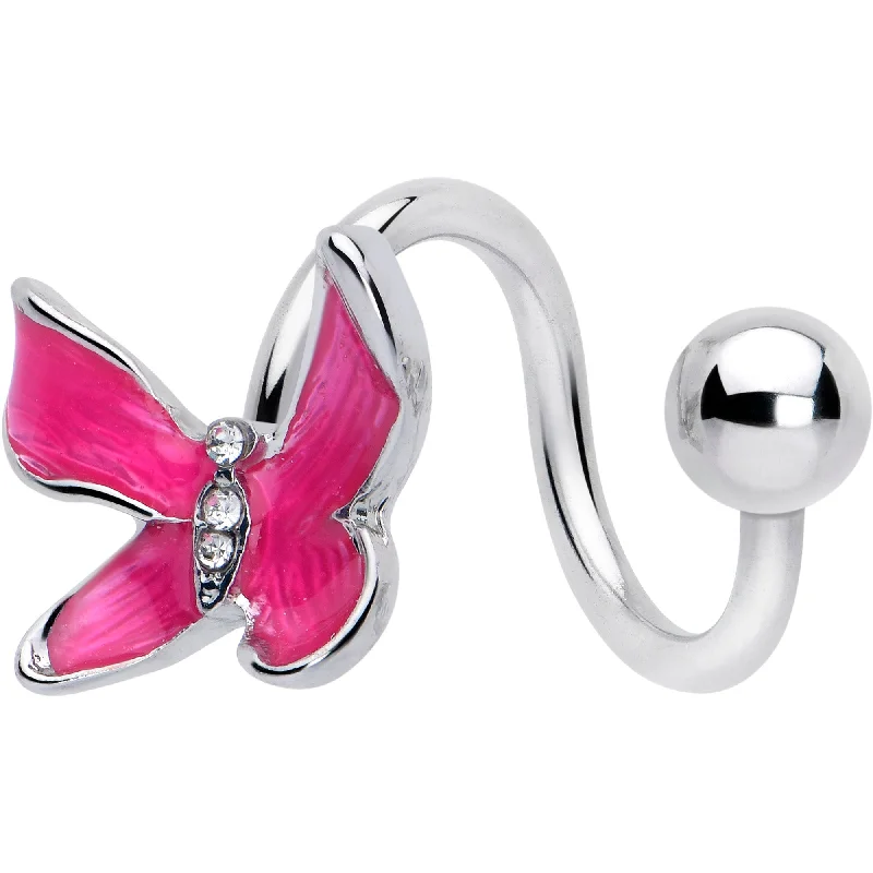 Comfortable Belly Rings for Sensitive Skin -Clear Gem Chunky Butterfly Pink Spiral Twister Belly Ring Comfortable Belly Rings for Sensitive Skin -Clear Gem Chunky Butterfly Pink Spiral Twister Belly Ring