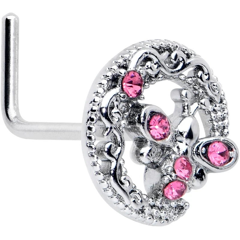 Stunning Nose Rings for a Bold Appearance -20 Gauge 7mm Pink Gem Lunar Dragonfly L Shape Nose Ring Stunning Nose Rings for a Bold Appearance -20 Gauge 7mm Pink Gem Lunar Dragonfly L Shape Nose Ring
